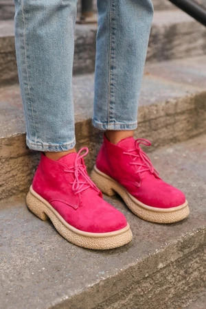 Madamra Fuchsia Women's Suede Lace Detail Bootie