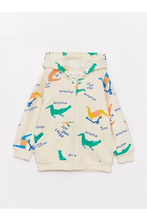 LC Waikiki Hooded Long Sleeve Printed Baby Boy Zipper Sweatshirt