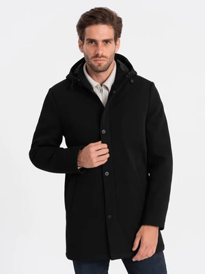 Pánský zateplený kabát Ombre s kapucí a skrytým zipem - černý