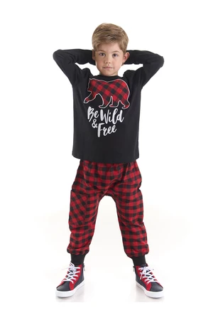Mushi Be Wild Boys' Black T-shirt, Plaid Pants Suit