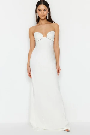 Trendyol Ecru Strapless and Chest Detailed Wedding/Wedding Long Evening Evening Dress