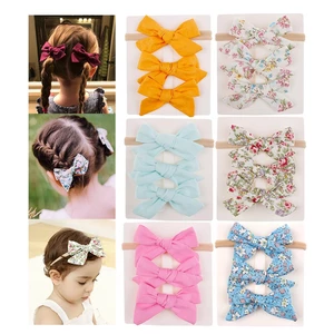 Fashion 3pcs/lot Soft Cotton Bows Kids Child Headband with 2pcs Bowknot Hair Clips Printed Flower Boy Girl Headwear Set
