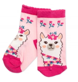 Dětské bavlněné ponožky Lama - růžové, vel. 19-22