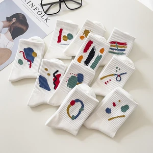 White Graffiti Fashion Autumn Winter Sports Medium Tube Socks College Style Soft Breathable Neutral Funny Trend Street Sock