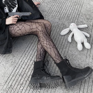 Classic Lolita Hollowed Out Lace Mesh Stockings Bottomed Pantyhose Women Sexy Japanese Girls Gothic Punk Retro Spider Web Tights