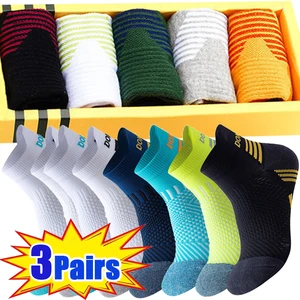 3pairs Professional Marathon Running Sock Men Sports Breathable Fitness Thickened Cushioned Short Tube Low Cut Boat Ankle Socks
