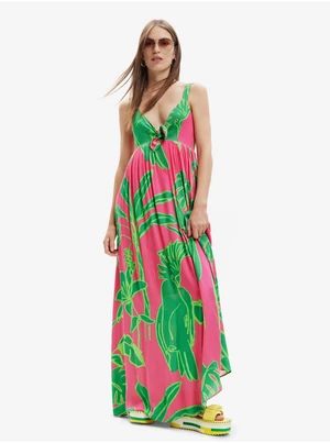 Zeleno-růžové dámské vzorované šaty Desigual Damila - Dámské