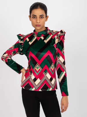 Velor blouse Annabel with green and pink pattern