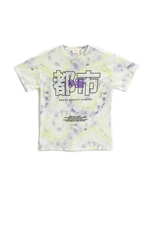 Koton Batik Patterned Slogan Printed T-Shirt Short Sleeve Crew Neck