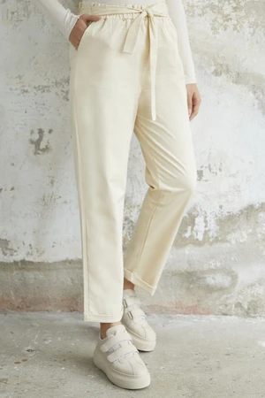 InStyle Norisa Belted Gabardine Carrot Pants - Stone