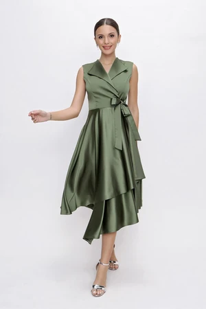 By Saygı Double Breasted Neck Laced Satin Dress