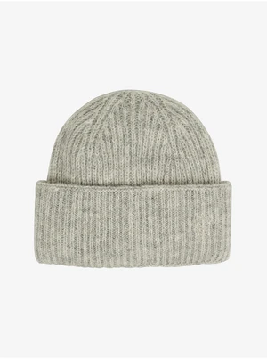 Tommy Hilfiger Light grey women's ribbed hat with alpaca wool Tomm - Women