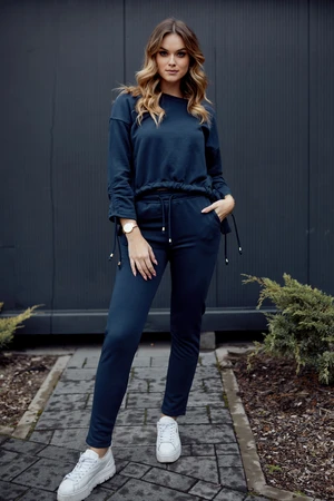 Ordinary women's tracksuit with asymmetrical dark blue sweatshirt