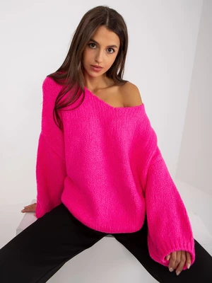 Fluo ružový oversize sveter s výstrihom do V od V rue Paris