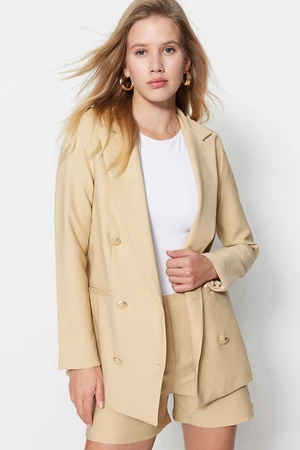 Trendyol Beige Woven Lined Double Breasted Blazer with Closure