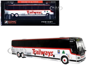 Prevost X3-45 Coach Bus "Trailways - Adirondack Transit Lines" White with Red Stripes Limited Edition 1/87 (HO) Diecast Model by Iconic Replicas