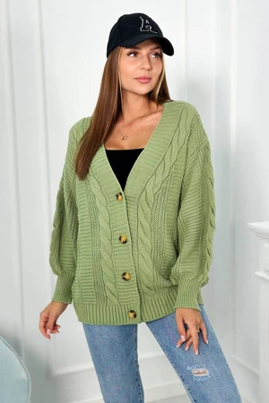 Button-down sweater with puff sleeves in light khaki