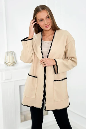 Coat with decorative trim dark beige