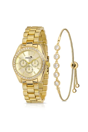 Polo Air Single Row Stone Women's Wristwatch Luxury Zircon Stone Bracelet Combination Gold Color