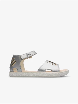 Girls' Leather Sandals in Silver Camper