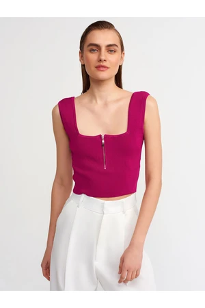 Dilvin 10197 Square Collar Zippered Knitwear Singlet-raspberry