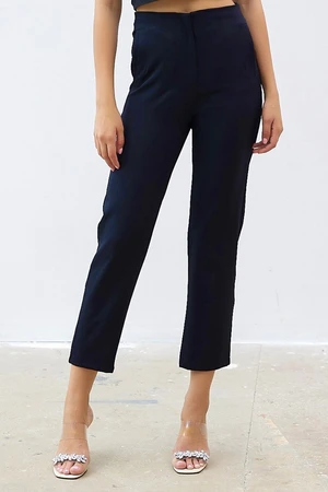 InStyle High Waist Double Fabric Trousers With Pliers - Navy Blue