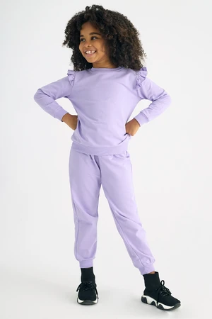 zepkids Girl's Shoulder Ruffle Detailed Two-piece Suit