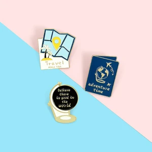 Creative Traveller Enamel Pins Map Globe Passport Brooch Bag Button Badge Fashion World Adventure Tour Jewelry Gift for Friends