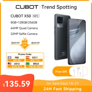 Cubot X50 Smartphone 8GB RAM 128/256GB ROM 64MP Quad Camera 6.67" FHD+ Screen 32MP Selfie NFC Global 4G LTE Mobile Phone 4500mAh