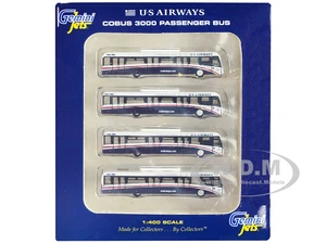 Cobus 3000 Passenger Bus White and Blue "US Airways Shuttle Bus" 4 Piece Set 1/400 Diecast Models by GeminiJets