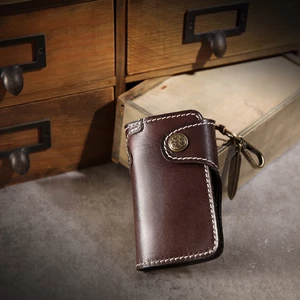 Menico Men Genuine Leather Vintage EDC Snap Closure Key Storage Bag Keychain Wallet