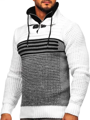 Černo-bílý pánský silný svetr s vysokým límcem Bolf 2026