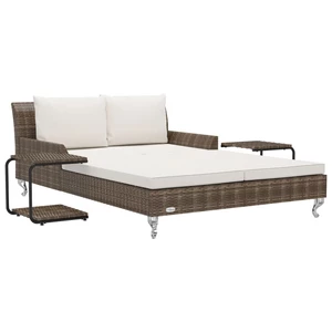 2-Person Garden Sun Bed with Cushions Poly Rattan Brown