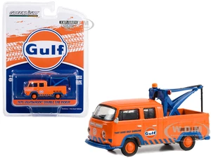 1970 Volkswagen Double Cab Pickup Tow Truck Orange "Gulf Oil - That Good Gulf Gasoline" "Hobby Exclusive" Series 1/64 Diecast Model Car by Greenlight