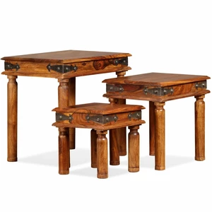 Nesting Table Set 3 Pieces Solid Sheesham Wood Brown