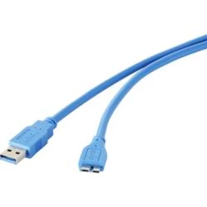 USB 3.0 kabel Renkforce RF-4264533 [1x USB 3.0 zástrčka A - 1x micro USB 3.0 zástrčka B], 30.00 cm, modrá, pozlacené kontakty