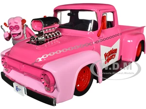 1956 Ford F-100 Pickup Truck Pink with Graphics and Franken Berry Diecast Figure "Franken Berry" "Hollywood Rides" Series 1/24 Diecast Model Car by J