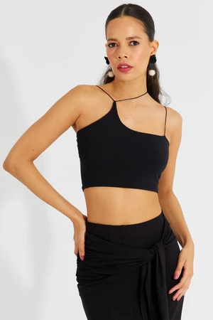 Cool & Sexy Women's Black String Strap Crop Blouse B2594