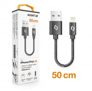 Datový kabel ALIGATOR PREMIUM 2A, Lightning 50cm, černá