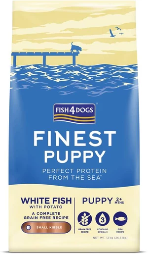 FISH4DOGS Granule malé pre šteniatka Finest biela ryba so zemiakmi 12kg, 2m+