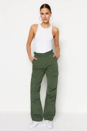 Trendyol Khaki Regular Waist Denim Pants with Cargo Pocket, Ribstop Parachute