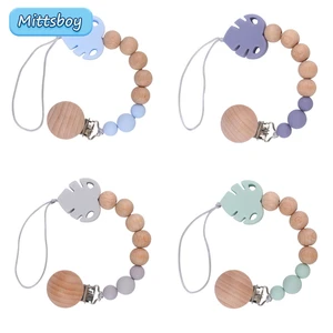 Baby Pacifier Clips Silicone Beads Beech Teething Chain Infant Nipple Clamp Dummy Holder Nipple Clips Newborns Chew Nursing Gift
