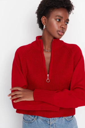 Trendyol Red Stand-Up Collar Knitwear Sweater