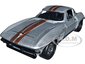 1966 Chevrolet Corvette Silver Metallic with Bronze Stripes "Bigtime Muscle" Series 1/24 Diecast Model Car by Jada