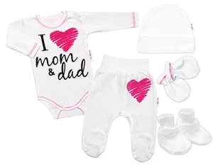 5-ti dílná soupravička do porodnice I love mom &amp; dad, holka, Baby Nellys, vel. 56 (1-2m)