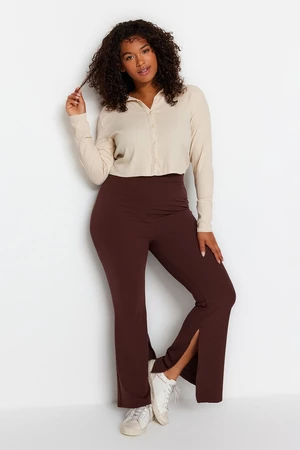 Trendyol Curve Brown Flare Slit Knitted Trousers