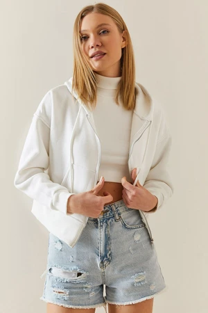 XHAN Ecru Raised Zipper & Hooded Sweatshirt