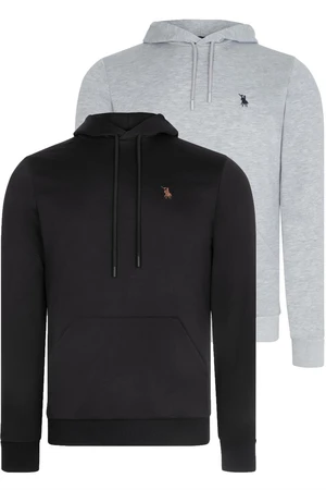 DOUBLE SET V4011 DEWBERRY MEN'S HOODED SWEATSHIRT-BLACK-GREY