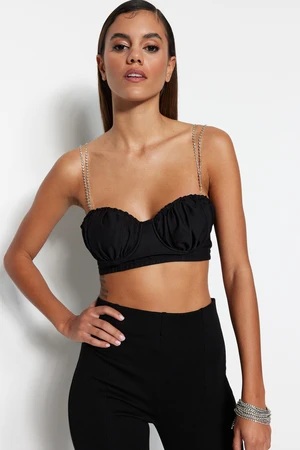 Trendyol Black Crop Lined Woven Shiny Stone Bustier