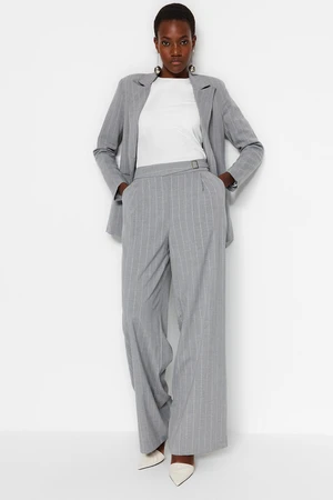 Trendyol Gray Wide Leg Wide Leg Glitter Detailed Woven Striped Trousers